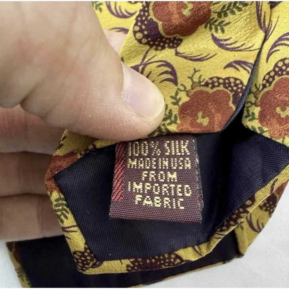 Chaps Ralph Lauren‎ Silk Floral Tie Yellow Gold With Flower Print Retro Formal